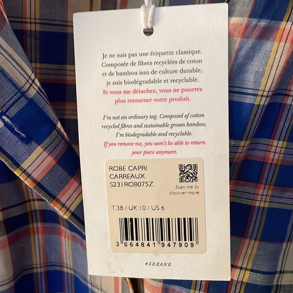 PRETTY & PREPPY! Gorgeous NWT Sezane plaid button front dress 38 <3 - Picture 4 of 7